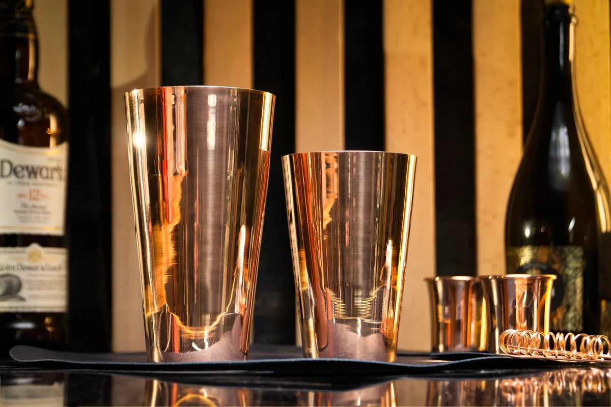 Handmade Copper Cocktail Set – Shaker, Shot Glasses, Spoon & Pick - Alfiq's Store