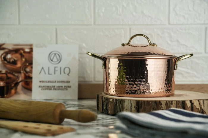 Solid Copper Cookware and Lid Set (Brass Handles) | Handmade Copper Kitchen Utensil