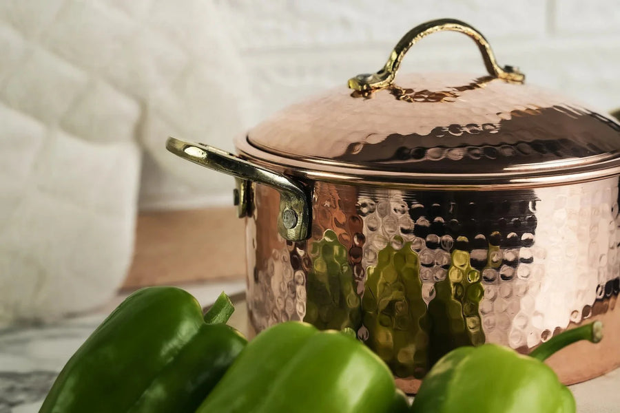 Solid Copper Cookware and Lid Set (Brass Handles) | Handmade Copper Kitchen Utensil - Alfiq's Store