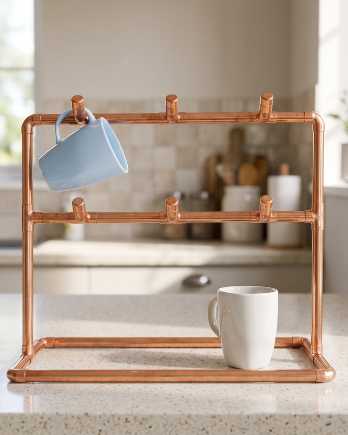 Countertop Cup Stand – 100% Solid Copper, Handcrafted Industrial Design