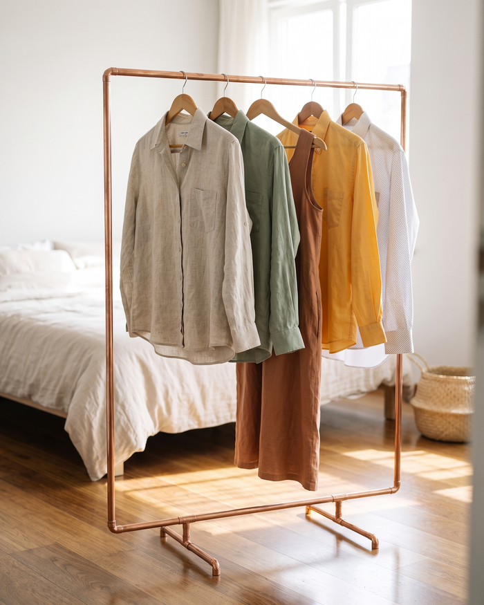 Freestanding Clothes Rack – 100% Solid Copper, Handcrafted Polished Finish