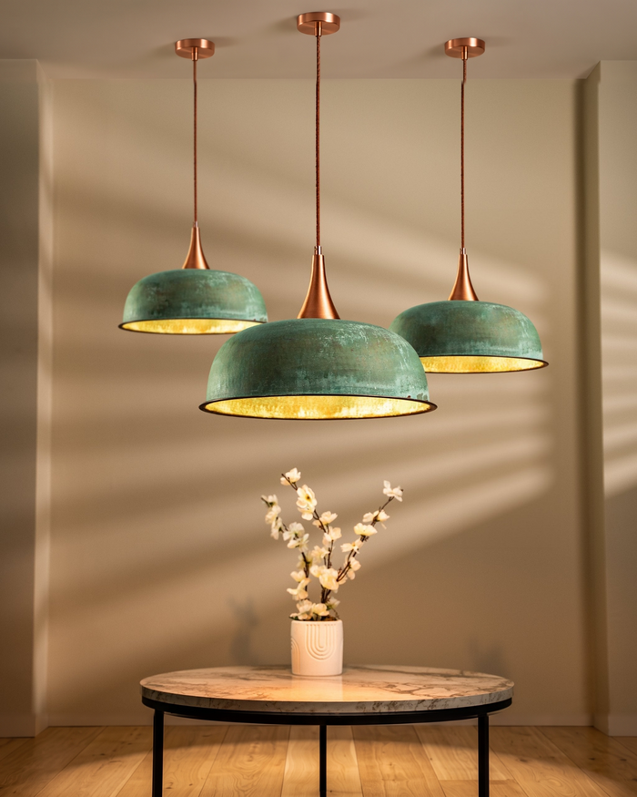 Copper Green Patina Pendant Light – Handcrafted Hammered Copper Chandelier