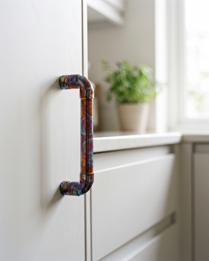 Cabinet Pull Handle – 100% Solid Copper, Rainbow Patina