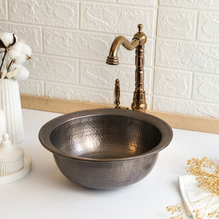 Handmade Round Dark Copper Drop-In Sink – Farmhouse Undermount/Drop-In Basin