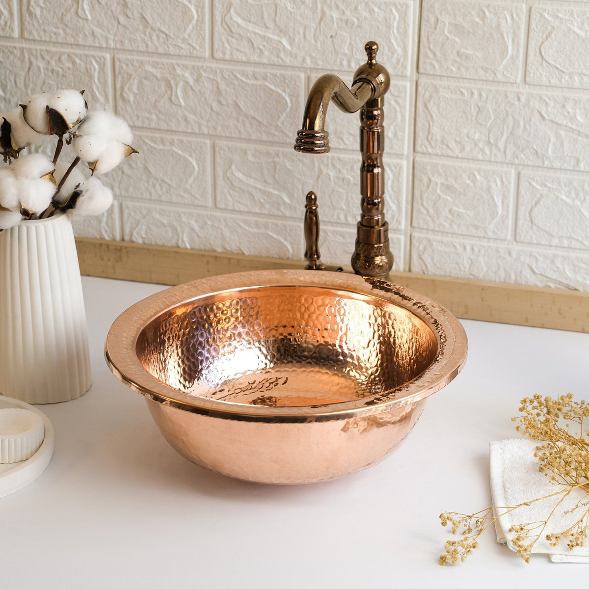 Handmade Round Dark Copper Drop - In Sink – Farmhouse Undermount/Drop - In Basin - Alfiq's Store