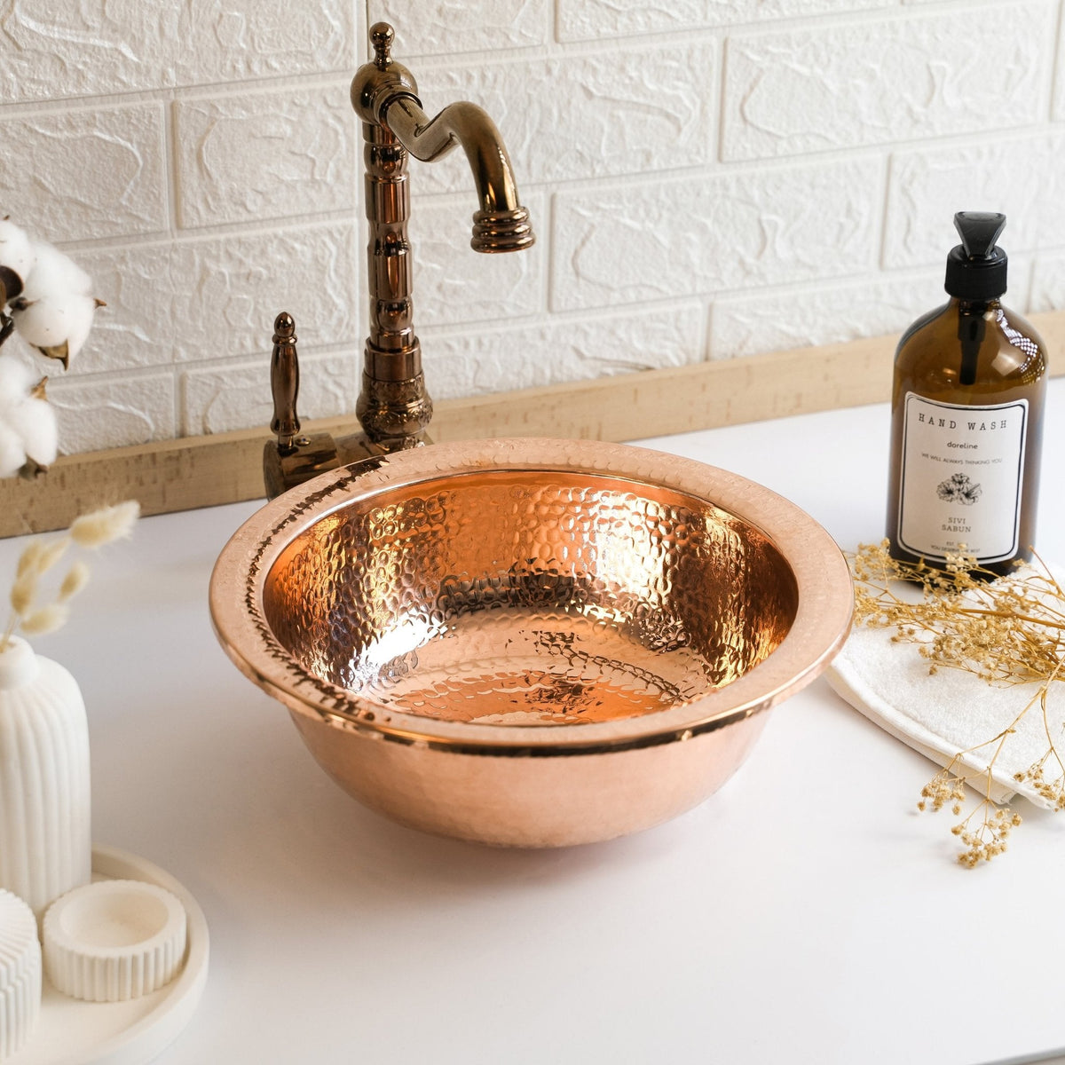 Handmade Round Dark Copper Drop - In Sink – Farmhouse Undermount/Drop - In Basin - Alfiq's Store