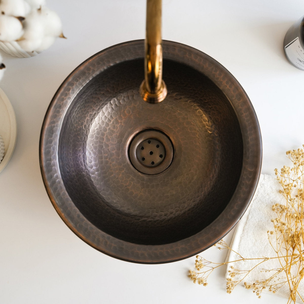 Handmade Round Dark Copper Drop - In Sink – Farmhouse Undermount/Drop - In Basin - Alfiq's Store