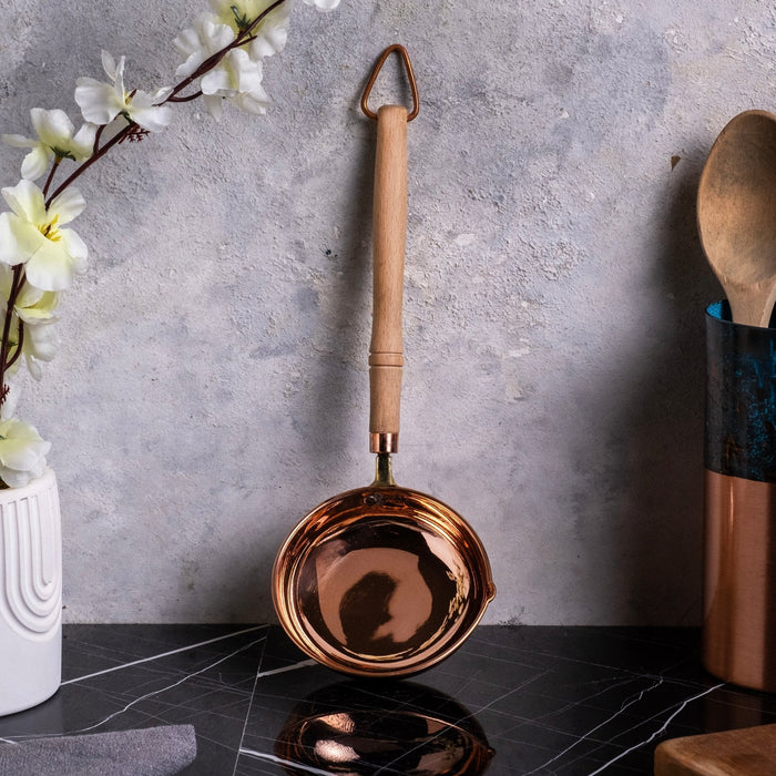 Handcrafted Copper Ladle with Wooden Handle – Traditional Cooking and Serving Utensil
