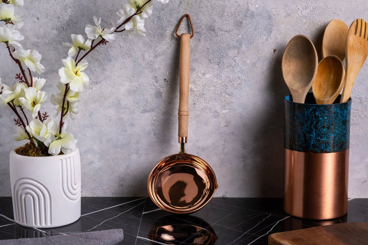 Handcrafted Copper Ladle with Wooden Handle – Traditional Cooking and Serving Utensil - Alfiq's Store