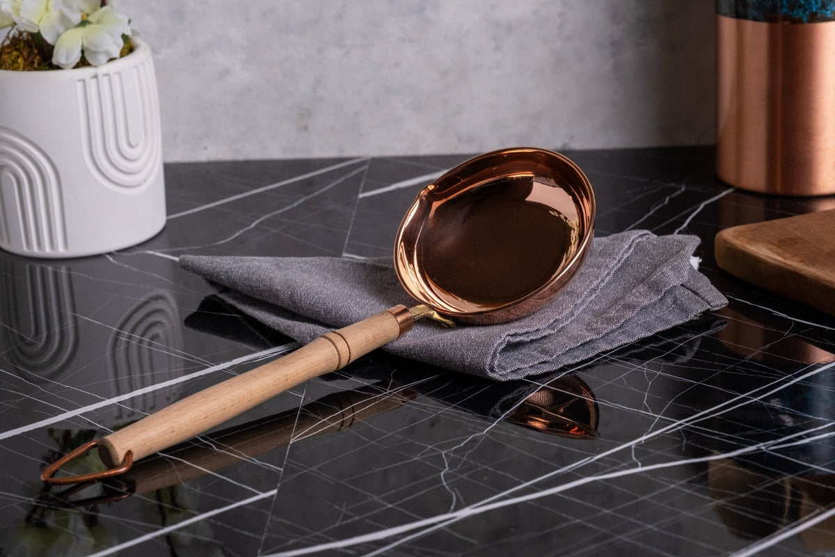 Handcrafted Copper Ladle with Wooden Handle – Traditional Cooking and Serving Utensil - Alfiq's Store