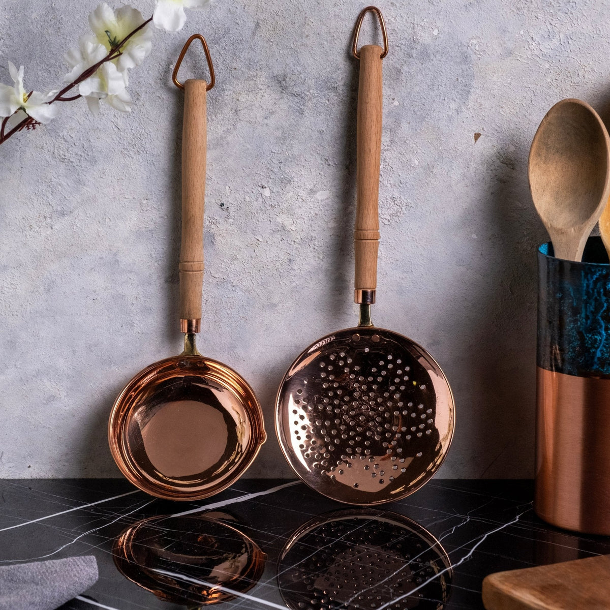 Handcrafted Copper Ladle with Wooden Handle – Traditional Cooking and Serving Utensil - Alfiq's Store