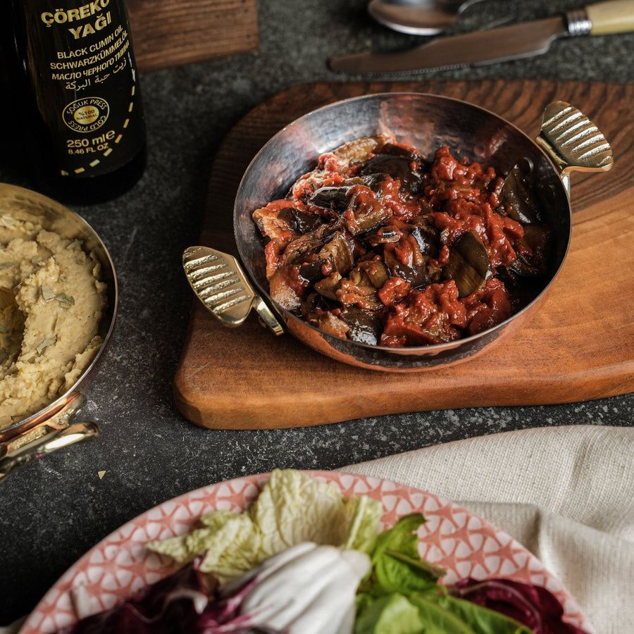 Handcrafted Copper Pan with Fish - Shaped Brass Handles – Traditional Turkish Sahan - Alfiq's Store