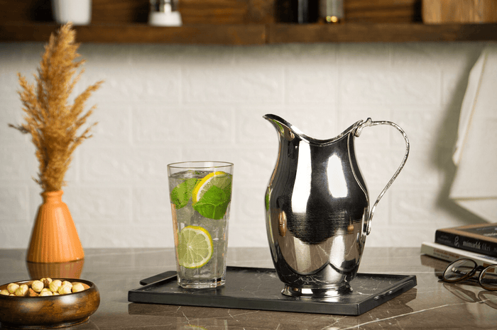 Handmade Hammered Copper Pitcher in Silver Finish – 1500ml Bedside Water Jug
