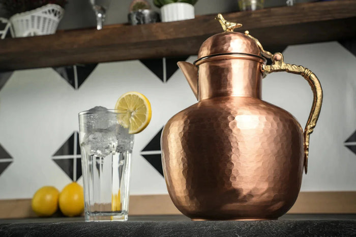Heavy Duty Solid Copper Pitcher with Lid | Handmade Copper Water Jug | Matte Black Shiny Copper Color | Hand Hammered