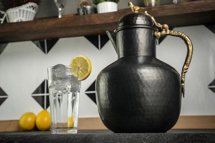Dark Solid Copper Pitcher with Lid | Handmade Copper Water Jug