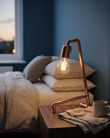 Table Lamp – 100% Solid Copper Pipe, Handcrafted Industrial Design – in use
