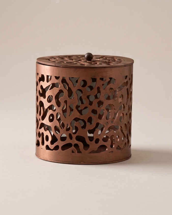 Round Cut-Out Brass Box, Copper Finish (One Piece)