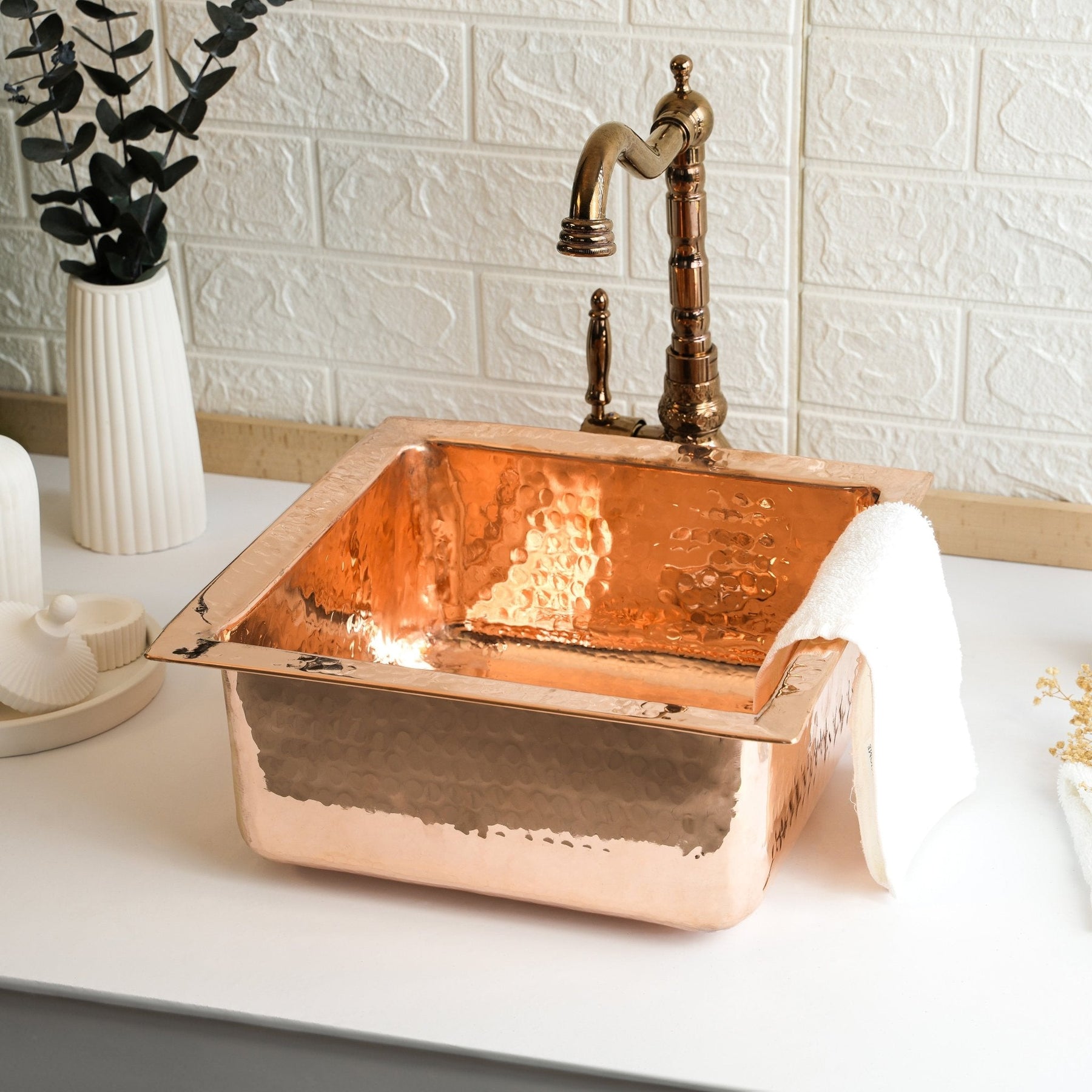 Solid Copper Undermount Kitchen and Bathroom Sink | Handmade Hammered Copper Vessel Sink *Drain Cap Included* - Alfiq's Store