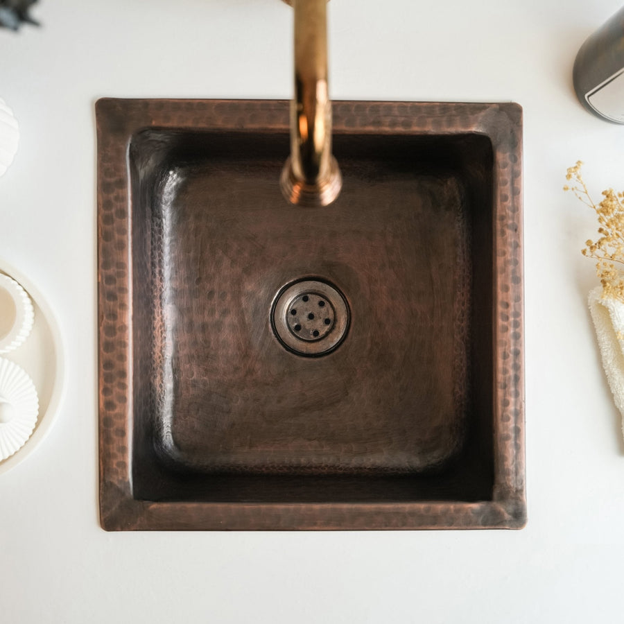 Solid Copper Undermount Kitchen and Bathroom Sink | Handmade Hammered Copper Vessel Sink *Drain Cap Included* - Alfiq's Store