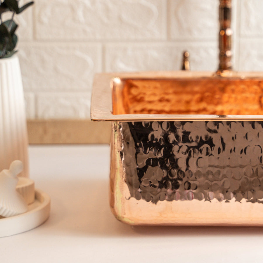 Solid Copper Undermount Kitchen and Bathroom Sink | Handmade Hammered Copper Vessel Sink *Drain Cap Included* - Alfiq's Store