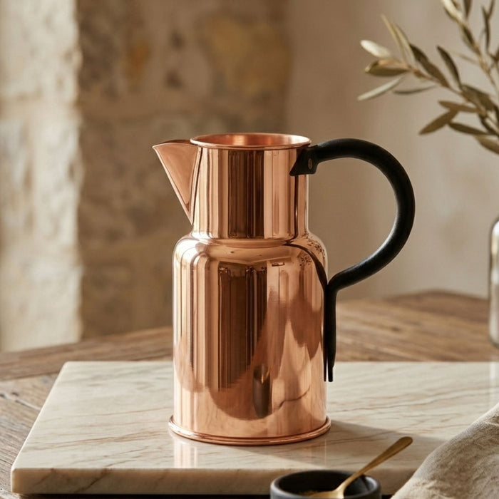 Handmade Solid Copper Water Pitcher – Vintage Farmhouse Jug with Black Handle (1000 ml)