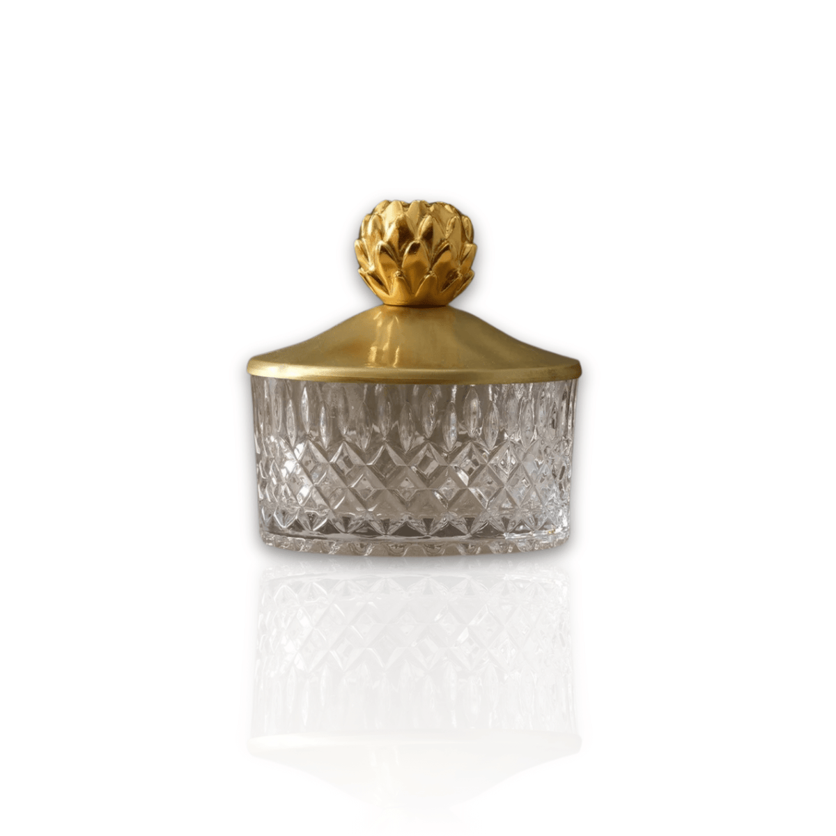 Cut Glass Bowl with Gold Brass Lid - Alfiq's Store