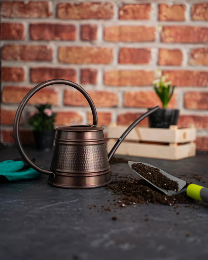 Handmade Solid Dark Copper Watering Can – 2000 ml Long Spout