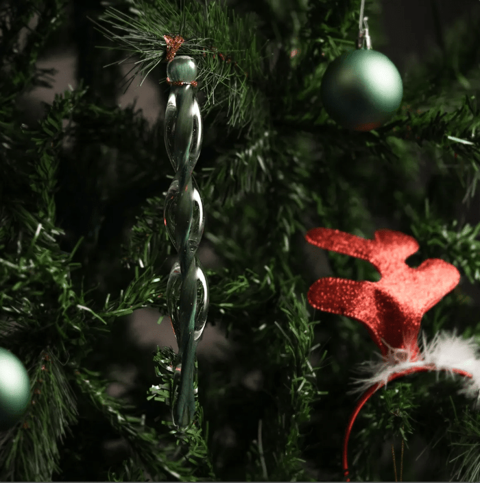 Handcrafted Glass Spiral Christmas Ornament - Smoky Green