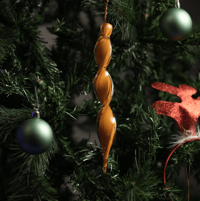 Hand-Blown Twisted Glass Tree Decoration – Orange New Year Ornament