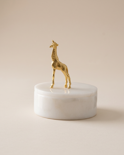 White Marble Box with Gold Giraffe Lid (One Piece)