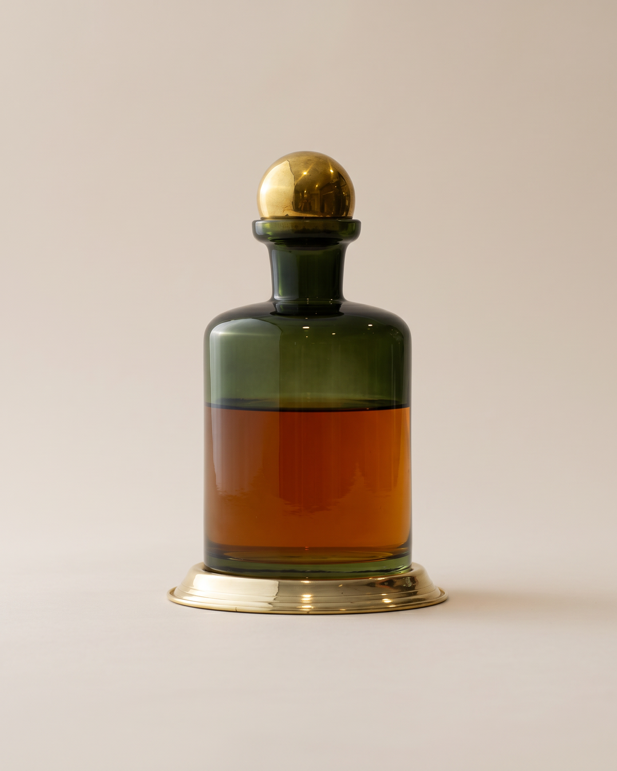 Glass Decanter with Brass Base & Sphere Lid (One Piece)