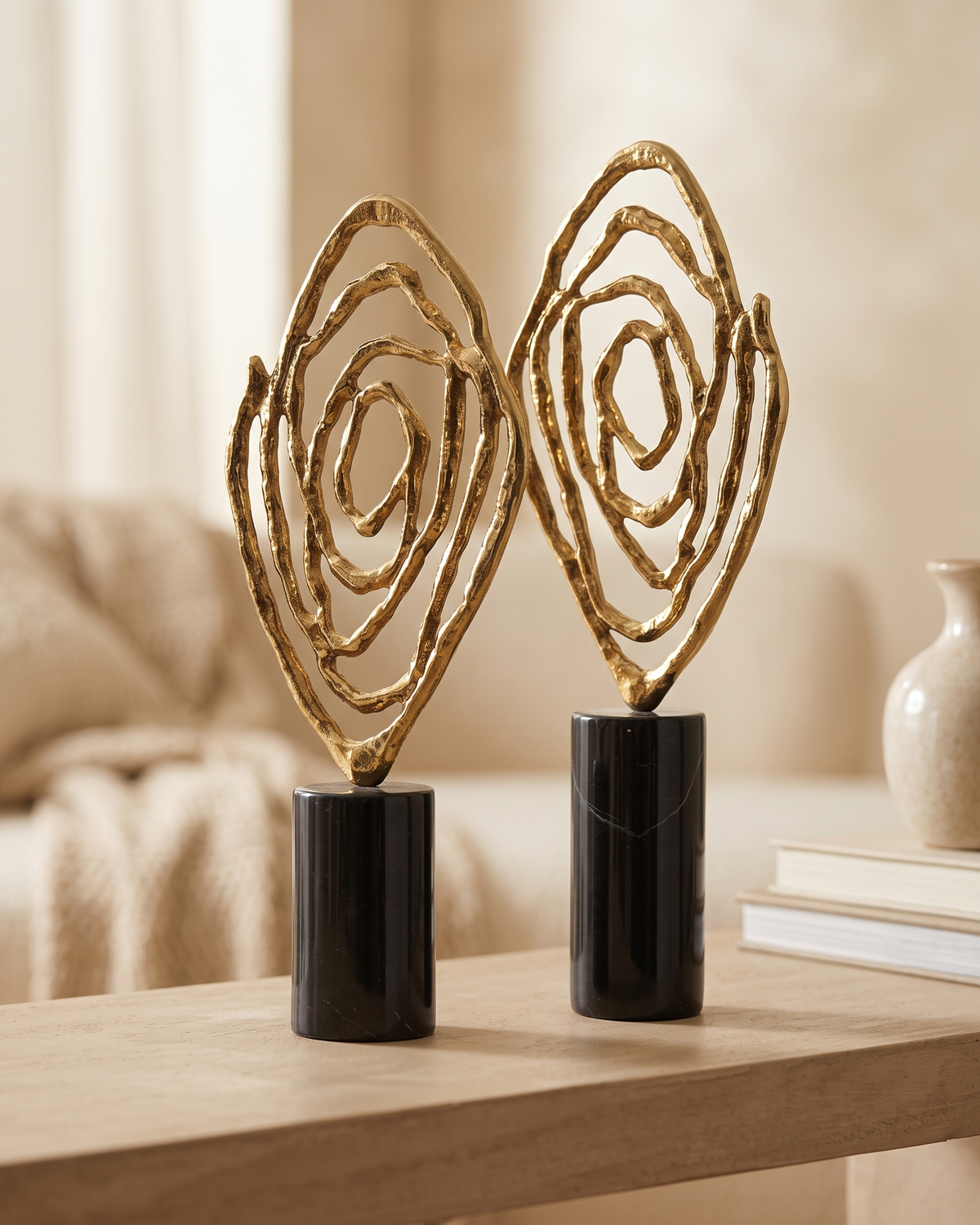 Diamond-Pattern Decorative Object - styled on a warm beige console in a cosy interior