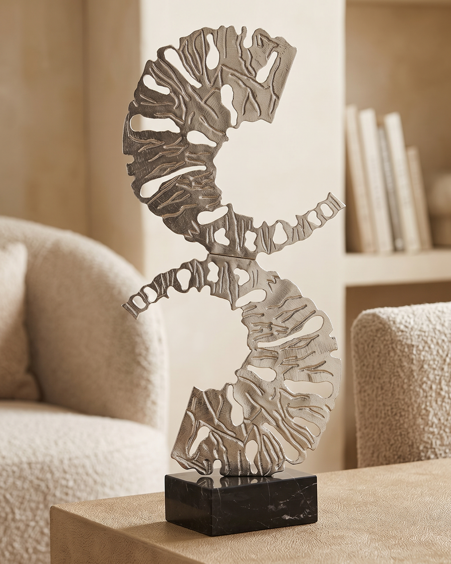 Double XL C-Form Decorative Object Silver - styled on a warm beige console in a cosy interior