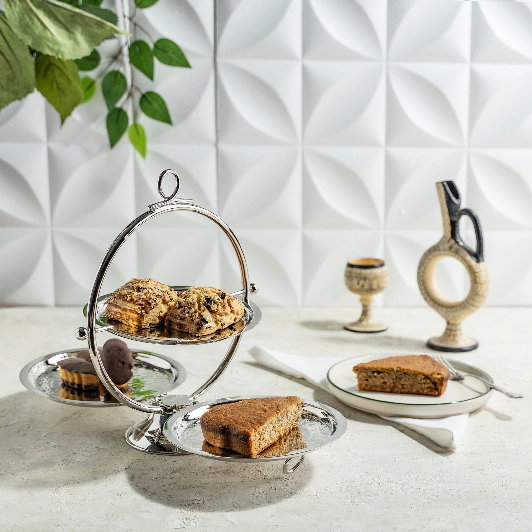 Elegant Chrome - Plated Pure Copper Two - Tier Serving Stand – Modern Dessert & Pastry Display Tray - Alfiq's Store