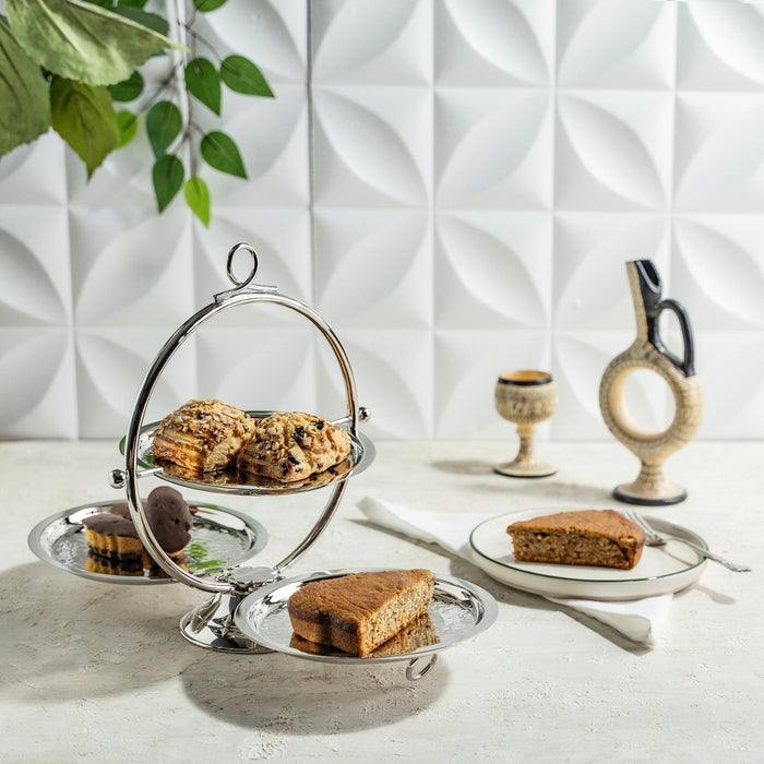 Elegant Chrome-Plated Pure Copper Two-Tier Serving Stand – Modern Dessert & Pastry Display Tray