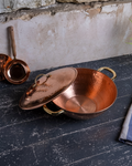 Elegant Hand-Hammered Copper Stew Pot with Lid, Traditional Pan for Serving & Cooking with Brass Handles
