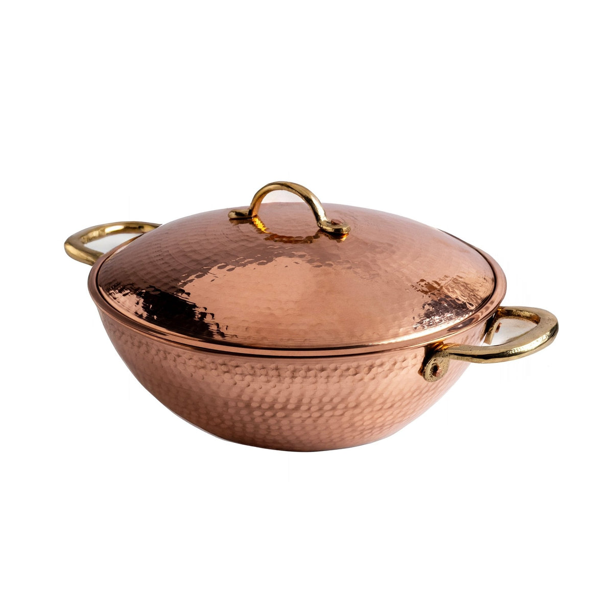Elegant Hand - Hammered Copper Stew Pot with Lid, Traditional Pan for Serving & Cooking with Brass Handles - Alfiq's Store
