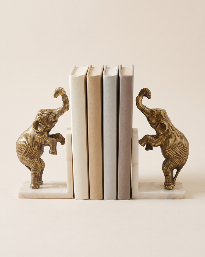 Elephant Brass & Marble Bookends – Set of 2