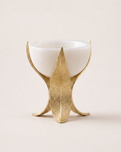 Feather Decor Bowl – Marble & Brass Elegance