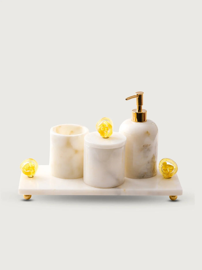 Twisted Glass Bath Set — Tray, Toothbrush Holder, Box & Dispenser II