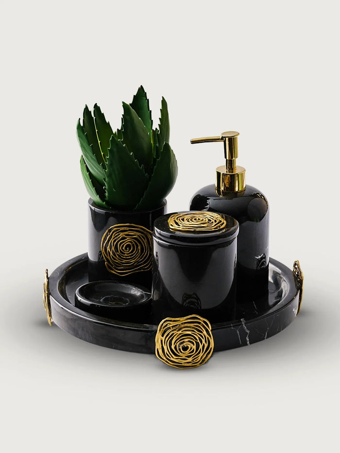 Round Bath Set — Tray, Holder, Box, Soap Dish & Dispenser