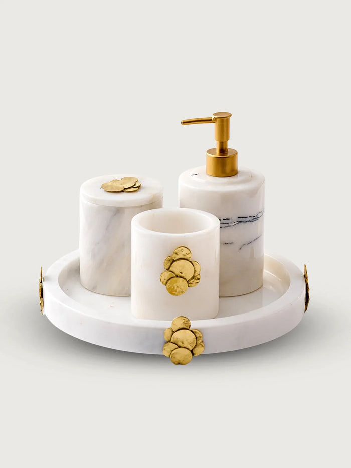 Round Bath Set — Tray, Toothbrush Holder, Box & Liquid Soap Dispenser