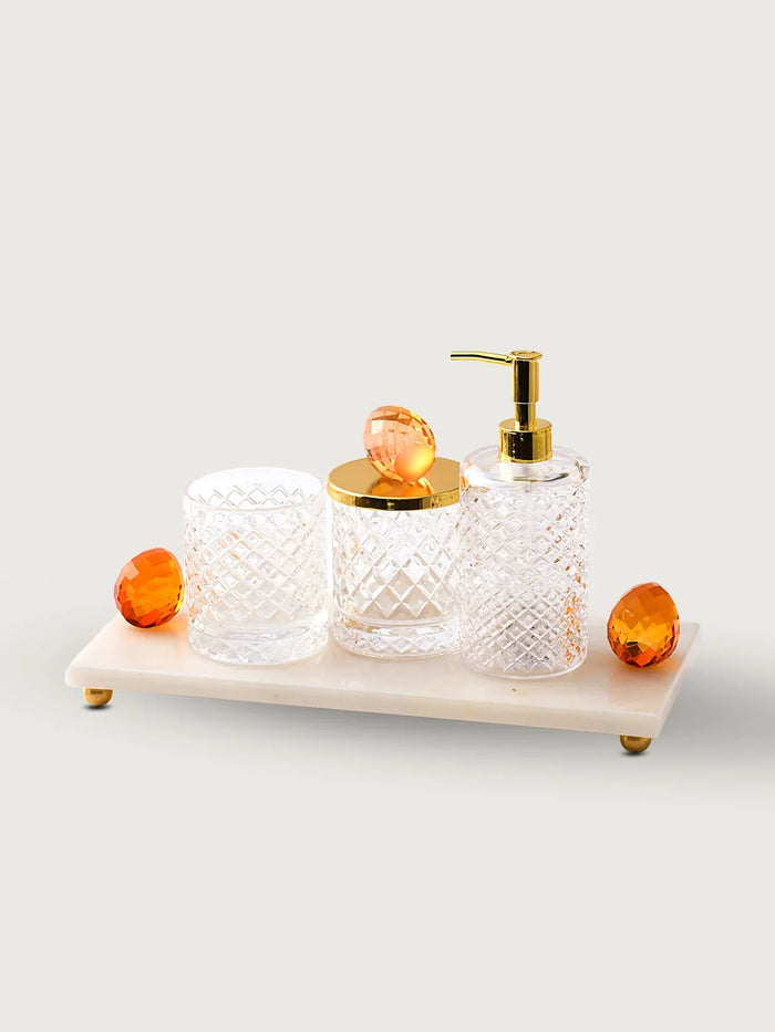 Glass Bath Set — Tray, Holder, Box, Soap Dish & Dispenser I