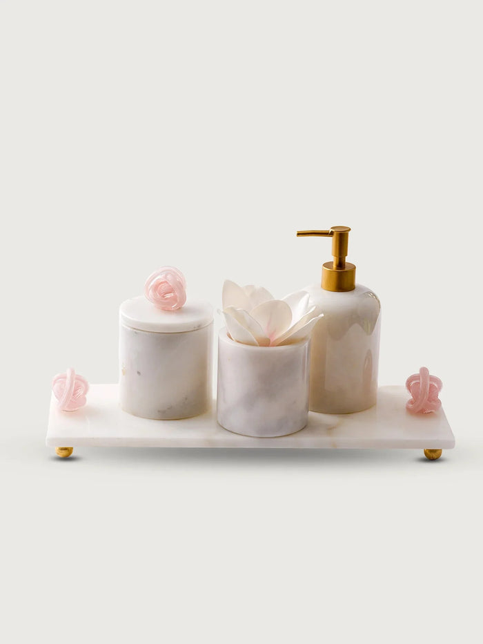 Twisted Glass Bath Set — Tray, Toothbrush Holder, Box & Dispenser I