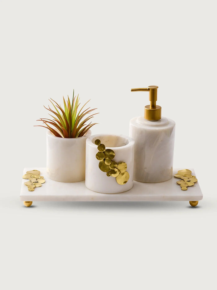 Bath Set — Tray, Toothbrush Holder, Box & Liquid Soap Dispenser