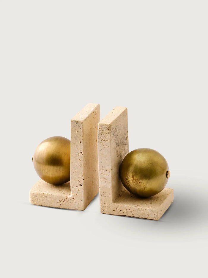 Travertine Book Stand with Brass Sphere