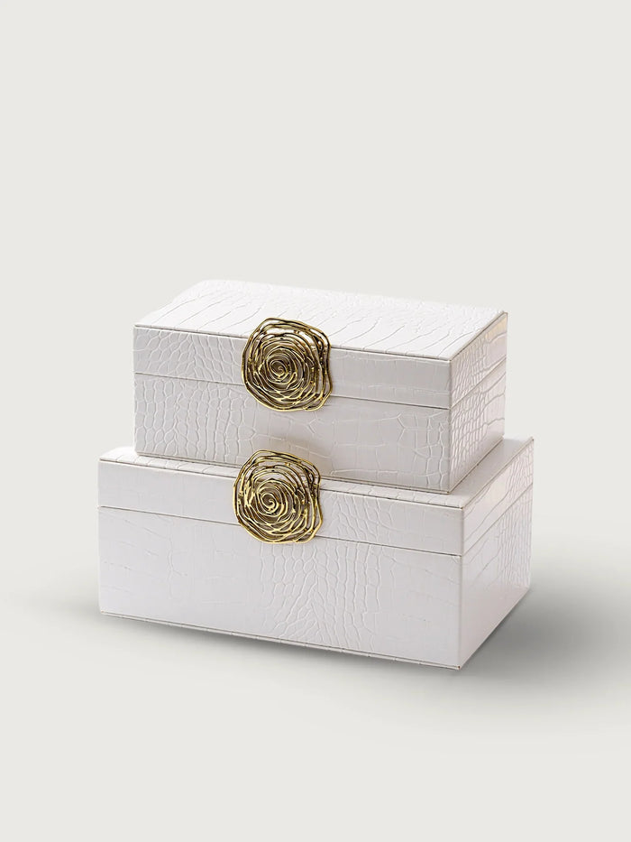Leather Box with Brass Accent — Set of 2