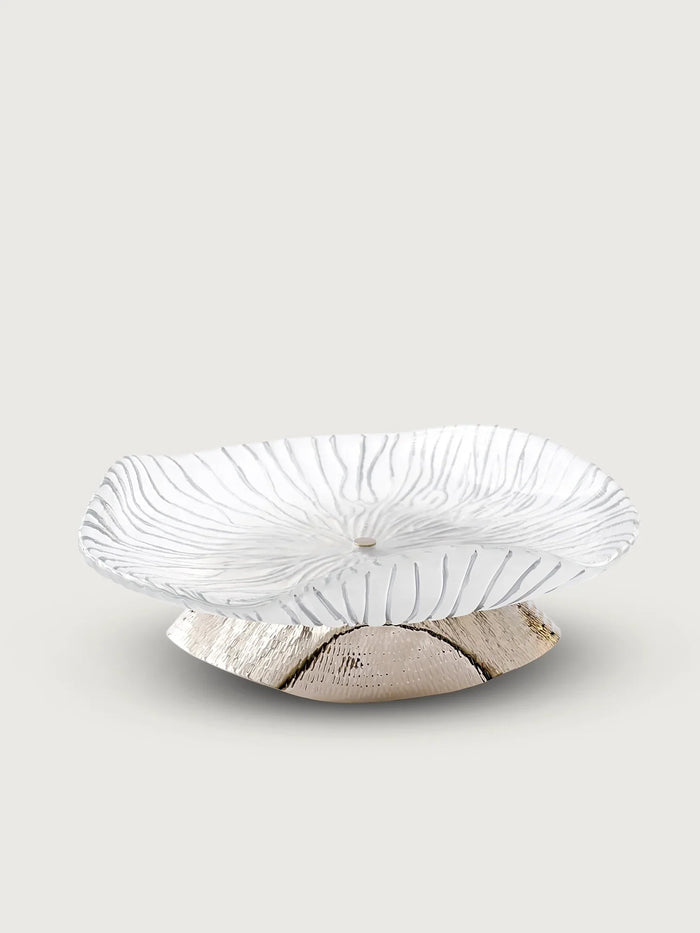 Sandblasted Amorphous Glass Plate on Brass Base — Large