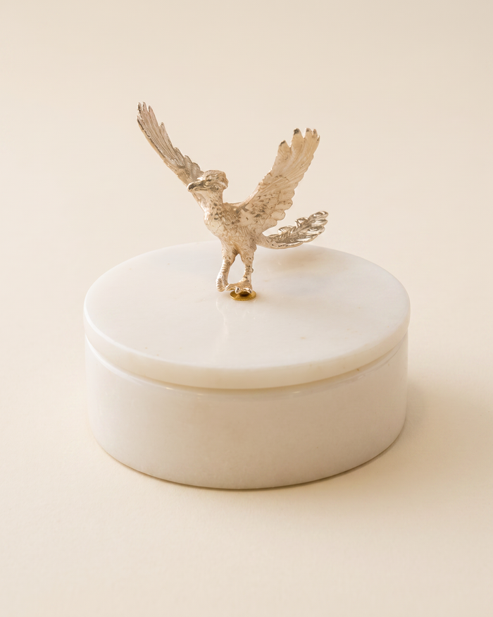 Flying Bird Marble Box with Sculptural Brass Lid – Elegant Gift Box for Jewelry