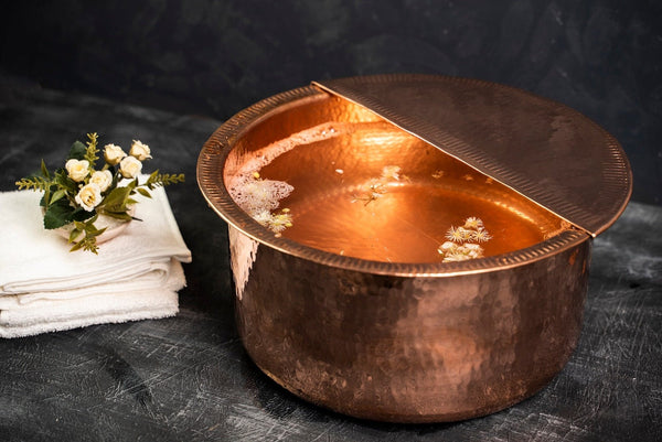 Handmade Solid Copper Pedicure Bowl With Removable Footrest